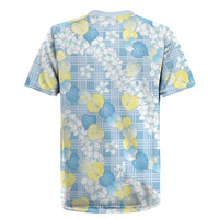 Anthurium Plumeria Lei Pastel Rugby Jersey Blue Hawaiian Splendid Palaka LT01 - Polynesian Pride