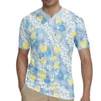 Anthurium Plumeria Lei Pastel Rugby Jersey Blue Hawaiian Splendid Palaka LT01 - Polynesian Pride