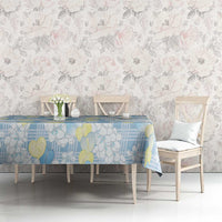 Anthurium Plumeria Lei Pastel Tablecloth Blue Hawaiian Splendid Palaka LT01 - Polynesian Pride