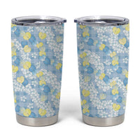 Anthurium Plumeria Lei Pastel Tumbler Cup Blue Hawaiian Splendid Palaka LT01 Blue - Polynesian Pride