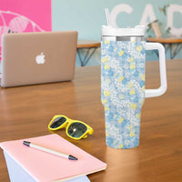 Anthurium Plumeria Lei Pastel Tumbler With Handle Blue Hawaiian Splendid Palaka LT01 - Polynesian Pride