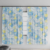 Anthurium Plumeria Lei Pastel Window Curtain Blue Hawaiian Splendid Palaka LT01 With Hooks Blue - Polynesian Pride