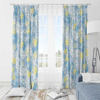 Anthurium Plumeria Lei Pastel Window Curtain Blue Hawaiian Splendid Palaka LT01 - Polynesian Pride