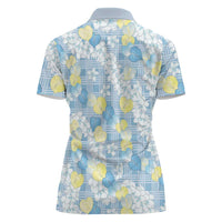 Anthurium Plumeria Lei Pastel Women Polo Shirt Blue Hawaiian Splendid Palaka LT01 - Polynesian Pride