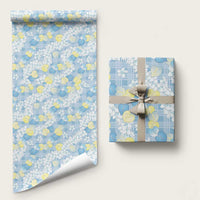 Anthurium Plumeria Lei Pastel Wrapping Paper Blue Hawaiian Splendid Palaka LT01 58" × 23" Blue - Polynesian Pride