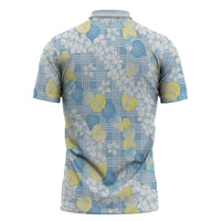 Anthurium Plumeria Lei Pastel Zipper Polo Shirt Blue Hawaiian Splendid Palaka LT01 - Polynesian Pride