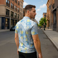 Anthurium Plumeria Lei Pastel Zipper Polo Shirt Blue Hawaiian Splendid Palaka LT01 - Polynesian Pride
