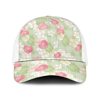 Anthurium Plumeria Lei Pastel Baseball Net Cap Green Hawaiian Splendid Palaka LT01 One Size White Green - Polynesian Pride