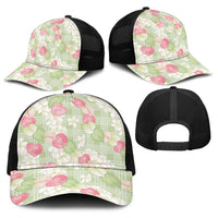 Anthurium Plumeria Lei Pastel Baseball Net Cap Green Hawaiian Splendid Palaka LT01 - Polynesian Pride