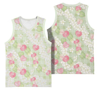 Anthurium Plumeria Lei Pastel Basketball Jersey Green Hawaiian Splendid Palaka LT01 - Polynesian Pride