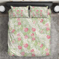 Anthurium Plumeria Lei Pastel Bedding Set Green Hawaiian Splendid Palaka LT01 Green - Polynesian Pride
