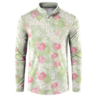 Anthurium Plumeria Lei Pastel Button Sweatshirt Green Hawaiian Splendid Palaka LT01 Green - Polynesian Pride