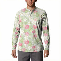 Anthurium Plumeria Lei Pastel Button Sweatshirt Green Hawaiian Splendid Palaka LT01 - Polynesian Pride