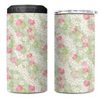 Anthurium Plumeria Lei Pastel 4 in 1 Can Cooler Tumbler Green Hawaiian Splendid Palaka LT01 One Size: 16 oz Green - Polynesian Pride
