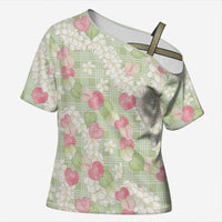 Anthurium Plumeria Lei Pastel Cross Shoulder Shirt Green Hawaiian Splendid Palaka LT01 Female Green - Polynesian Pride