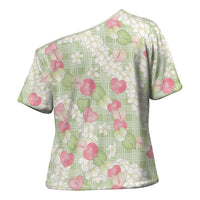 Anthurium Plumeria Lei Pastel Cross Shoulder Shirt Green Hawaiian Splendid Palaka LT01 - Polynesian Pride