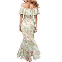 Anthurium Plumeria Lei Pastel Family Matching Mermaid Dress and Hawaiian Shirt Green Hawaiian Splendid Palaka
