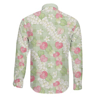 Anthurium Plumeria Lei Pastel Family Matching Off The Shoulder Long Sleeve Dress and Hawaiian Shirt Green Hawaiian Splendid Palaka