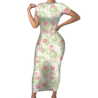 Anthurium Plumeria Lei Pastel Family Matching Short Sleeve Bodycon Dress and Hawaiian Shirt Green Hawaiian Splendid Palaka