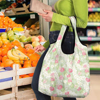 Anthurium Plumeria Lei Pastel Grocery Bag Green Hawaiian Splendid Palaka LT01 - Polynesian Pride