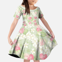 Anthurium Plumeria Lei Pastel Kid Short Sleeve Dress Green Hawaiian Splendid Palaka LT01 KID Green - Polynesian Pride