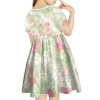 Anthurium Plumeria Lei Pastel Kid Short Sleeve Dress Green Hawaiian Splendid Palaka LT01 - Polynesian Pride