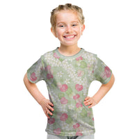 Anthurium Plumeria Lei Pastel Kid T Shirt Green Hawaiian Splendid Palaka LT01 Green - Polynesian Pride
