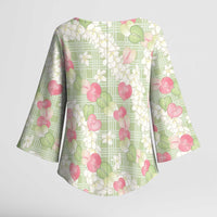 Anthurium Plumeria Lei Pastel Kimono Sleeve Blouse Green Hawaiian Splendid Palaka LT01 - Polynesian Pride