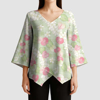 Anthurium Plumeria Lei Pastel Kimono Sleeve Blouse Green Hawaiian Splendid Palaka LT01 - Polynesian Pride