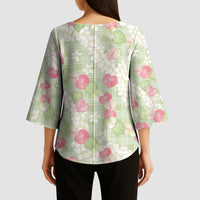 Anthurium Plumeria Lei Pastel Kimono Sleeve Blouse Green Hawaiian Splendid Palaka LT01 - Polynesian Pride