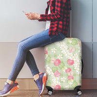 Anthurium Plumeria Lei Pastel Luggage Cover Green Hawaiian Splendid Palaka LT01 - Polynesian Pride
