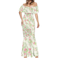 Anthurium Plumeria Lei Pastel Mermaid Dress Green Hawaiian Splendid Palaka LT01 - Polynesian Pride