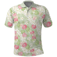 Anthurium Plumeria Lei Pastel Polo Shirt Green Hawaiian Splendid Palaka LT01 Green - Polynesian Pride