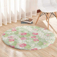 Anthurium Plumeria Lei Pastel Round Carpet Green Hawaiian Splendid Palaka LT01 - Polynesian Pride