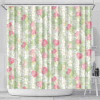 Anthurium Plumeria Lei Pastel Shower Curtain Green Hawaiian Splendid Palaka LT01 - Polynesian Pride