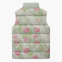 Anthurium Plumeria Lei Pastel Sleeveless Puffer Jacket Green Hawaiian Splendid Palaka LT01 - Polynesian Pride