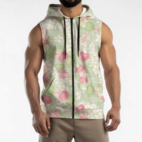 Anthurium Plumeria Lei Pastel Sleeveless Zip Hoodie Green Hawaiian Splendid Palaka