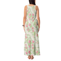 Anthurium Plumeria Lei Pastel Tank Maxi Dress Green Hawaiian Splendid Palaka LT01 - Polynesian Pride