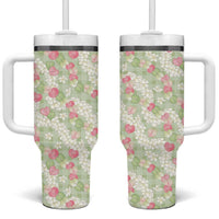 Anthurium Plumeria Lei Pastel Tumbler With Handle Green Hawaiian Splendid Palaka LT01 One Size: 40 oz Green - Polynesian Pride