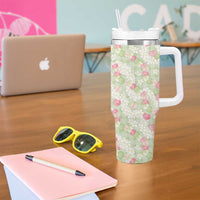 Anthurium Plumeria Lei Pastel Tumbler With Handle Green Hawaiian Splendid Palaka LT01 - Polynesian Pride