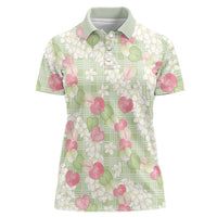 Anthurium Plumeria Lei Pastel Women Polo Shirt Green Hawaiian Splendid Palaka