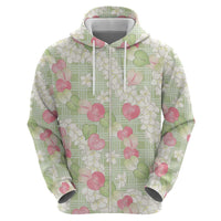 Anthurium Plumeria Lei Pastel Zip Hoodie Green Hawaiian Splendid Palaka LT01 - Polynesian Pride