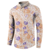 Anthurium Plumeria Lei Pastel Button Sweatshirt Orange Hawaiian Splendid Palaka LT01 - Polynesian Pride