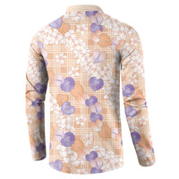 Anthurium Plumeria Lei Pastel Button Sweatshirt Orange Hawaiian Splendid Palaka LT01 - Polynesian Pride