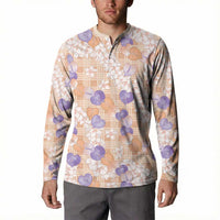 Anthurium Plumeria Lei Pastel Button Sweatshirt Orange Hawaiian Splendid Palaka LT01 - Polynesian Pride
