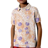 Anthurium Plumeria Lei Pastel Kid Polo Shirt Orange Hawaiian Splendid Palaka LT01 Kid Orange - Polynesian Pride