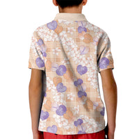 Anthurium Plumeria Lei Pastel Kid Polo Shirt Orange Hawaiian Splendid Palaka LT01 - Polynesian Pride