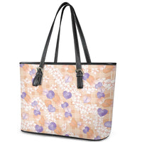 Anthurium Plumeria Lei Pastel Leather Tote Bag Orange Hawaiian Splendid Palaka LT01 - Polynesian Pride