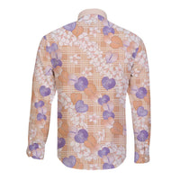 Anthurium Plumeria Lei Pastel Long Sleeve Button Shirt Orange Hawaiian Splendid Palaka LT01 - Polynesian Pride