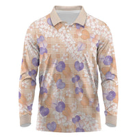Anthurium Plumeria Lei Pastel Long Sleeve Polo Shirt Orange Hawaiian Splendid Palaka
